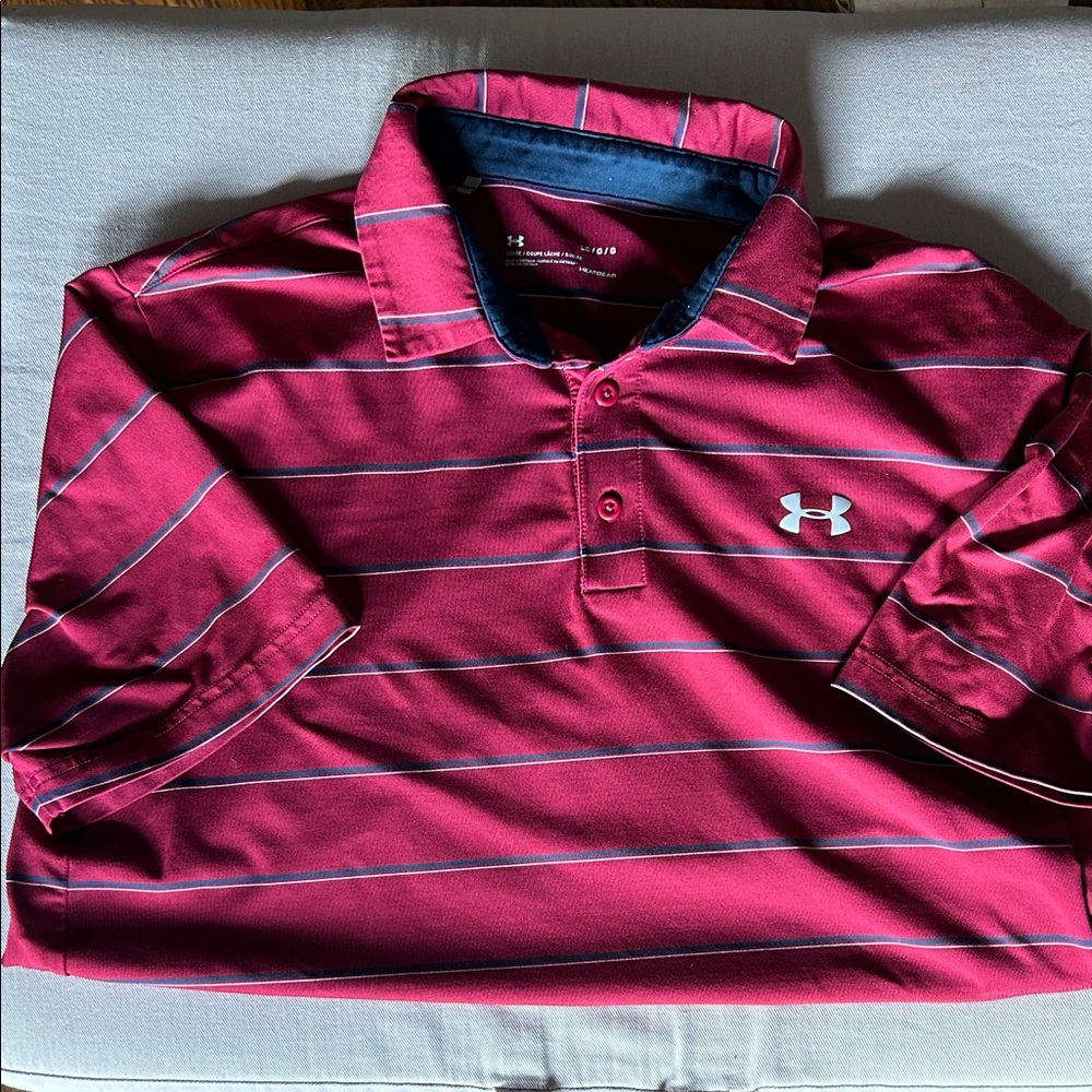 Under Armour Men's Burgundy Striped Polo Shirt